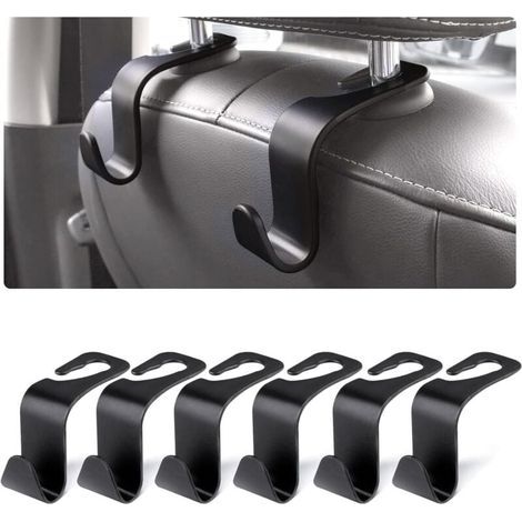 Crochet de Stockage de Voiture, 6PCS Appuie-Tête Crochet en Plastique, Crochet de Siège de Voiture Accessoires pour Appuie-Tête,Sac à Main,Porte-Monnaie,Manteaux,Sac à Provision,Bouteille d'eau (1/4)