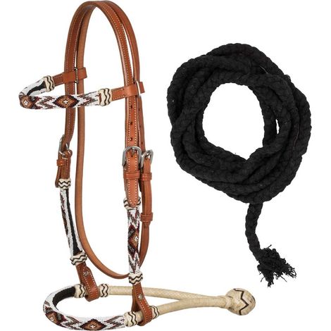 Bosal set in cuoio con mecate in cotone e decorazione di perline (1/5)