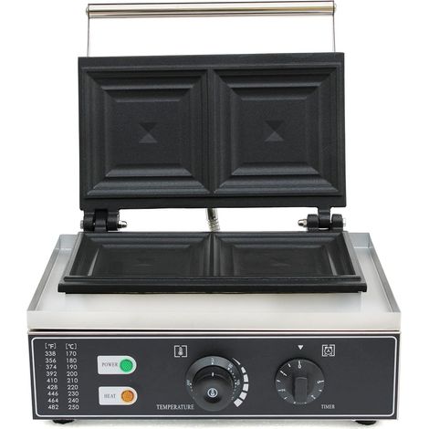 Gaufrier - Appareil à croque-monsieur - 1500 W - Contrôle de la température réglable - Rectangle à 2 tranches - Revêtement anti-adhésif - Voyants lumineux - Avec minuterie (1/5)