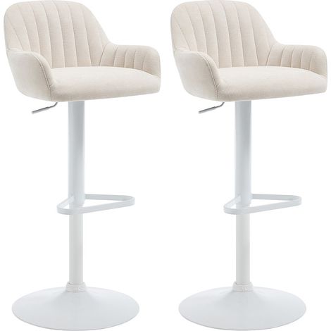 Sgabello da bar in tessuto e metallo bianco Altezza regolabile Crema - Lotto di 2 - ELEANA (1/4)