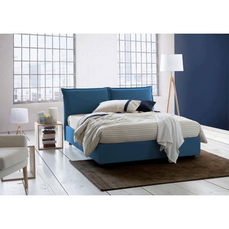 Talamo Italia Lit double Deborah, Lit conteneur avec revêtement en tissu, 100% Made in Italy, Ouverture frontale, convient pour matelas cm 160x190, Bleu, avec emballage renforcé (1/5)