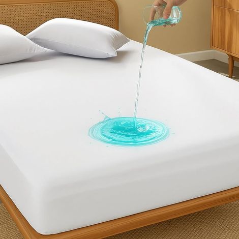 Housse de matelas imperméable, 140 x 200 cm, housse de matelas en coton, coins ultra extensibles jusqu'à 30 cm, lavable en machine (1/4)