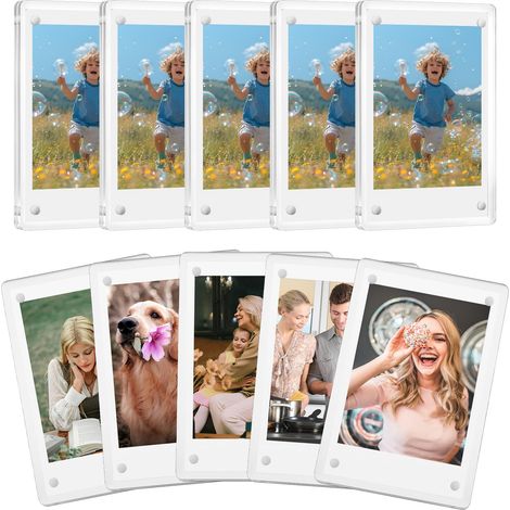 Lot de 15 mini cadres photo magnétiques en acrylique pour réfrigérateur, double face, transparents et sans bordure, pour cartes et notes, 6 x 9 cm (1/5)