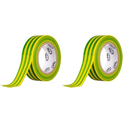 2x Ruban adhésif isolant PVC 19mm x 10m pour fils électriques tension de rupture 6000V Scotch Electricité Résistant Protection, jaune et vert (1/2)
