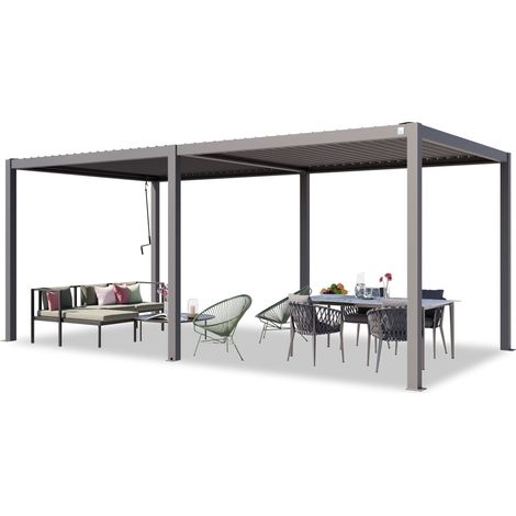 PRIMEYARD Pergola 3x6 m aluminium posts with louvered steel roof grey canopy (1/5)