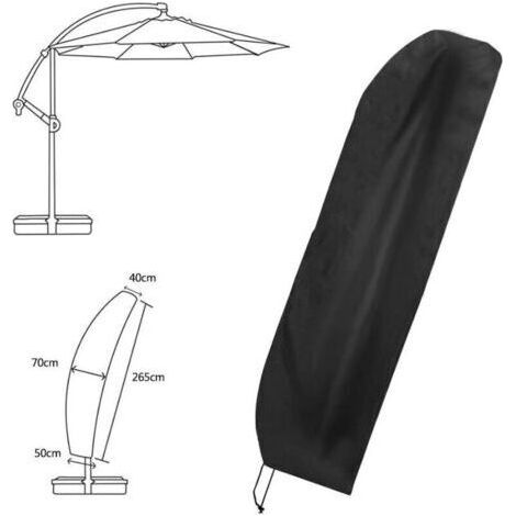 Housse de Protection pour Parasol, Couverture de Parasol Imperméable pour Protection de Parasol Contre Poussière/UV/Intempéries 265x50x70x40cm pour Salon Jardin Extérieur, avec Sac de Rangement