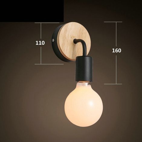 2er Set Wandleuchten Innen Metall und Holz Wandlampen E27 Wandbeleuchtung für Schlafzimmer, Badezimmer (Schwarz) (1/3)