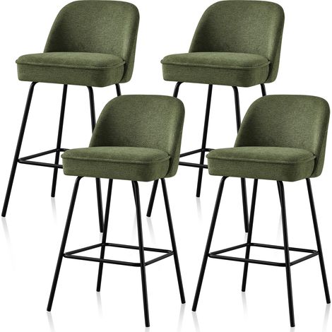 Jymtom – Lot de 4 tabourets de bar rembourrés – Hauteur d'assise 75cm – Cadre en métal – Dossier épaissi pour soutien – Pour cuisine et restaurants