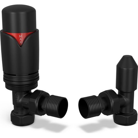 Derry Bold - Black Thermostatic Radiator Valve & Lockshield Angled 10mm