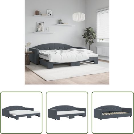 vidaXL Doppelbett - Tagesbett Ausziehbar mit Matratzen Dunkelgrau 90x200 cm Samt (1/5)