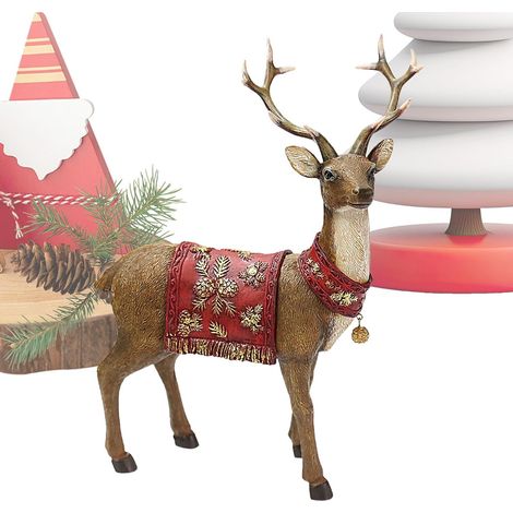 Christmas Reindeer Figurines, Resin Reindeer Table Decor Elk Art Craft Reindeer Sculpture, Holiday Tabletop Toy Ornament for Living Room, Bedroom, Study Room, Workplace Christmas Dec