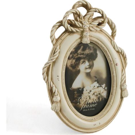 Porta foto ovale piccolo corda colore crema, 17x24,5 cm (kit da 3)