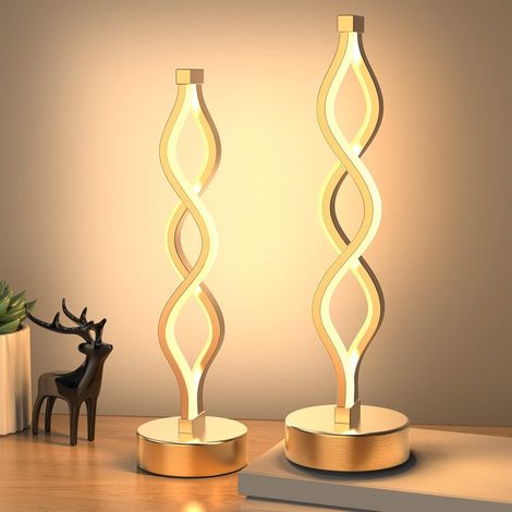 Lampe de table LED spirale dorée Infinity, lampe de chambre, lampe de chevet en métal à intensité variable pour salon, 2 pièces
