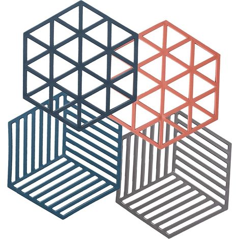 4 dessous de plat hexagonaux en silicone, antidérapants, résistants à la chaleur jusqu'à 80℃, 16 cm de diamètre, pour cuisine et table (1/5)