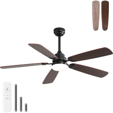 Ventilatore da soffitto classico da 52 pollici con luce LED dimmerabile, 6 velocità, 5 pale, telecomando, motore CC