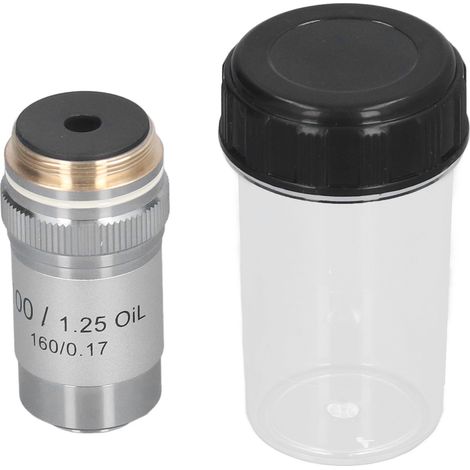 Objectif Achromatique en Laiton Chromé 100X Lentille de Microscope Haute Puissance Interface 20.2mm (1/5)