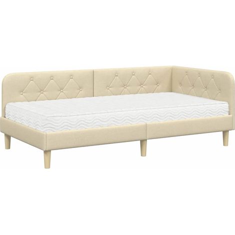 Cornice del letto ad angolo Crema 90 x 200 cm Tessuto vidaXL