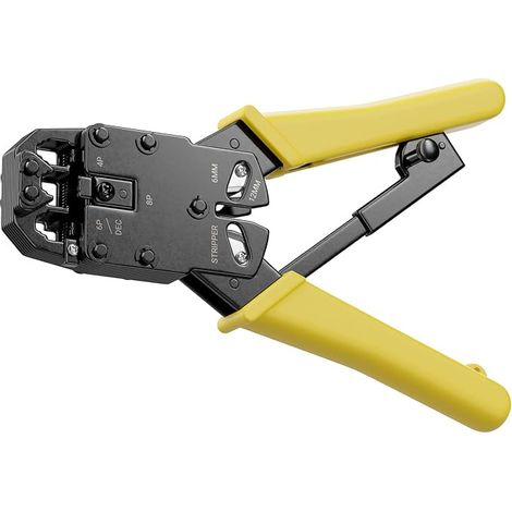 Pince à Sertir pour Fiches Modulaires Fiches Western pour RJ11 RJ12 RJ45 DEC Téléphone et Réseau Câble Lignes 6P4C 6P6C 8P8C 4P4C 4P2C Coupe-Câble Dénudeur - Jaune (1/3)