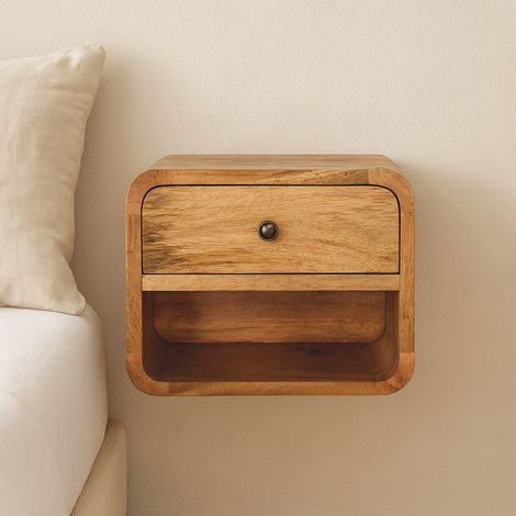 Table de chevet suspendue bois massif chêne 1 tiroir 1 niche 40x30x20 cm