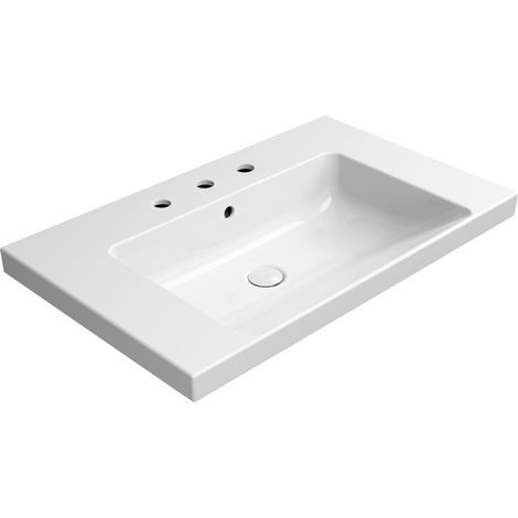 Lavabo en céramique NORM 80x50cm, 3 trous de robinetterie, blanc ExtraGlaze (1/4)