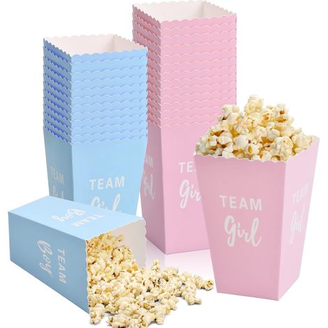 Scatole di cartone monouso rosa e blu per popcorn, 11,5x7x5 cm, confezione da 50, ideali per compleanni, matrimoni, cinema e dolciumi festivi.