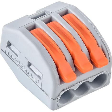 50 pièces Connecteurs à Levier 3 Ports, Bornier Électrique 0,2-4mm² pour Raccordement de Câbles, Accessoire d'Éclairage Domestique pour Éclairage LED et Circuits, Compact Sans Outil 450V 32A (1/5)