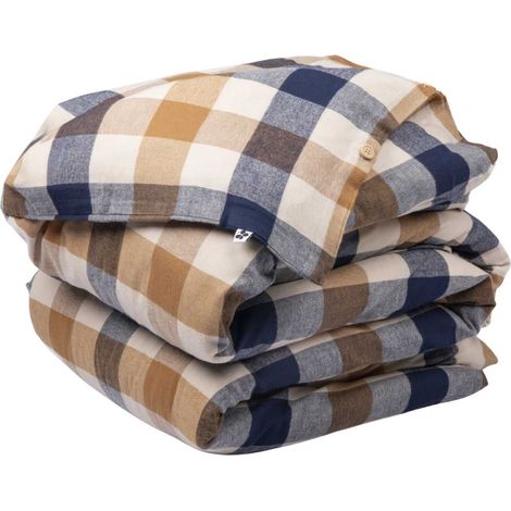 Housse de couette 240x220cm  en flanelle de coton à carreaux beige - BASTIEN