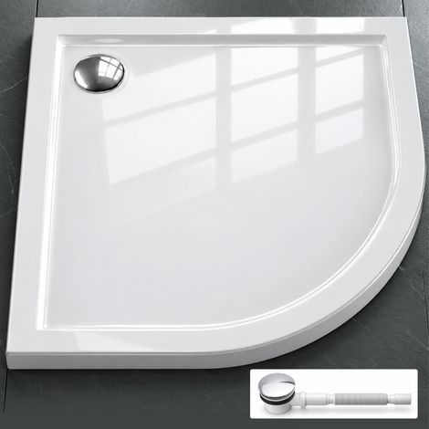 Mai & Mai Receveur de Douche Blanc Quart de Cercle + Bonde AL01 80x80x4cm Fabriqué en Acrylique Bac à Douche Extra-plat Receveur Antiglisse pour Salle de Bain F3 (1/5)