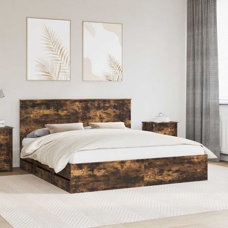 Bettrahmen Geräucherte Eiche 180 x 200 cm Ingenieurs Holz