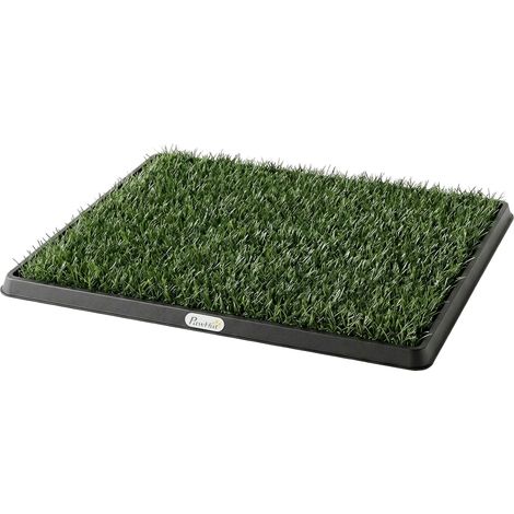 Toilette pour Chien avec 2 Tapis en Gazon Artificiel et Grille de Drainagec, Système Lavable, 63x50,5x3,5cm, Noir