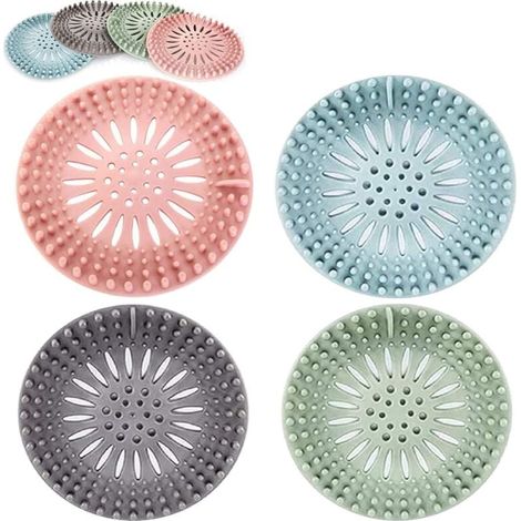Lot de 4 passoires d'évier en silicone pour filtre à cheveux, filtre à cheveux, attrape-cheveux en 4 couleurs, costume pour salle de bain, baignoire et cuisine (1/4)