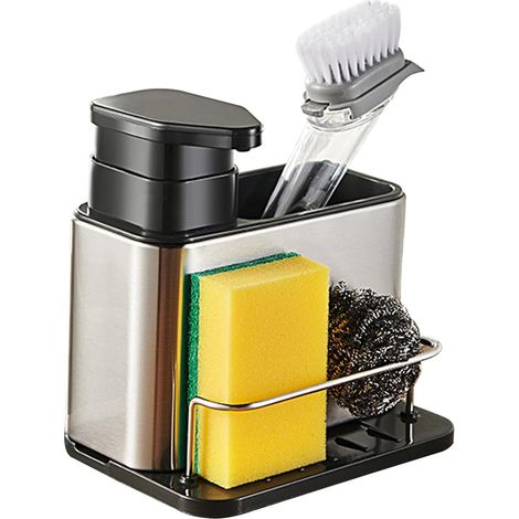 Porta spugna per lavello da cucina, organizer per lavello da cucina in acciaio inox, porta spugna per dispenser di detersivo per piatti, porta spugna per lavello da cucina, dispenser di sapone da cuci (1/5)