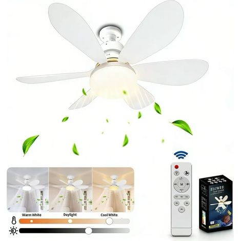 Ventilateur de plafond à six pales de 40 W, 3 vitesses, avec télécommande plafonnier LED à intensité variable, trois températures de couleur, E27. (1/5)