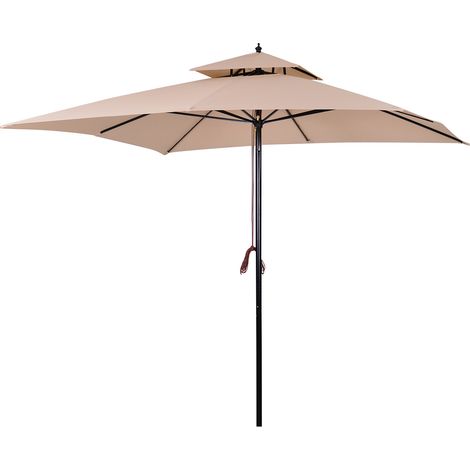 Sombrilla de jardín 3x3x3 m parasol de jardín de metal con doble techo impermeable y manivela para terraza balcón exterior beige