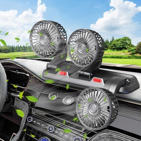 Ventilateur de Voiture USB 5V, Ventilateur De Voiture à Trois Têtes, Ventilateur Réglable en Rotation à 360° avec à 2 Vitesses, Ventilateur De Voiture Silencieux pour Camions Fourgons SUV, RV