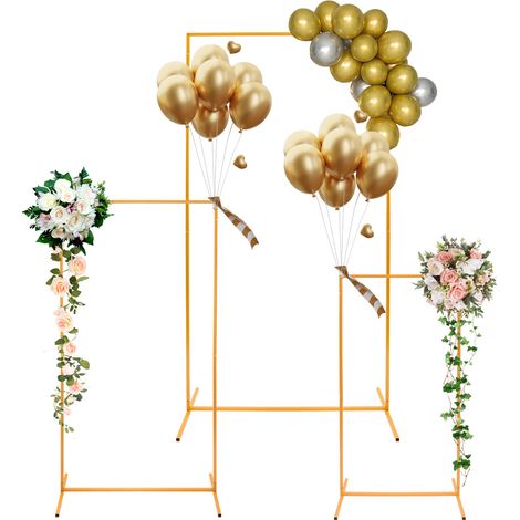 Lot de 3 arches de mariage - Support de fond carré - Arche de mariage - En métal - Pour fête, anniversaire, fête de mariage - doré (1/5)