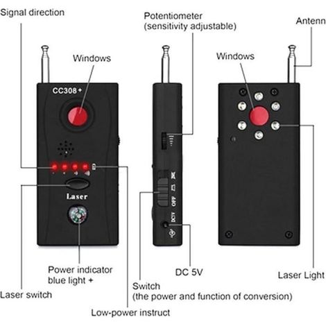 Caméra sans fil multifonction CC308 avec détecteur de signaux radio et détecteur de signaux radio full range WiFi RF GSM [371] (1/4)