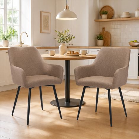 Silla de comedor 67x59,5x52 cm en tejido topo, con reposabrazos para salón moderno FloraGrace (1/5)