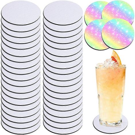 Sous-verres ronds vierges pour sublimation, sous-verres vierges pour sublimation, sous-verres à transfert thermique par sublimation, sous-verres pressés, 16 pièces (1/5)