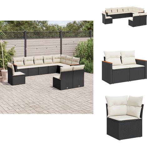 Salon de jardin 10 pcs avec coussins noir résine tressée - Salon De Jardin - Mobilier Extérieur - Salon D'extérieur - Set De Salon - Résine Tressée (1/5)