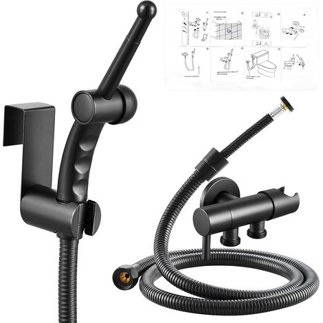 Toilet Bidet Shower Set, Bidet Spray Set for Toilet, Toilet Set with Shower Head with 1.2 m Hose and Holder, Toilet Shower Set with Valve, Matte Black (1/5)