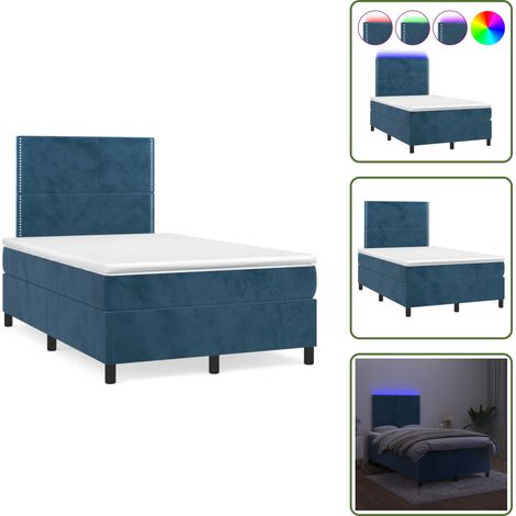 Letto in velluto - vidaXL Letto a Molle Materasso e LED Blu Scuro 120x190 cm in Velluto - Letto con testiera regolabile