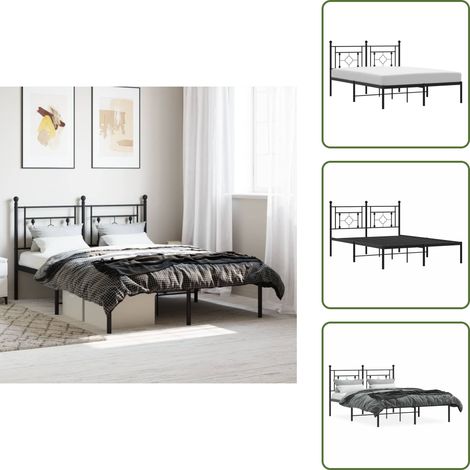 The Living Store Bettgestell mit Kopfteil Metall Schwarz 140x200 cm - Metallbett (1/5)