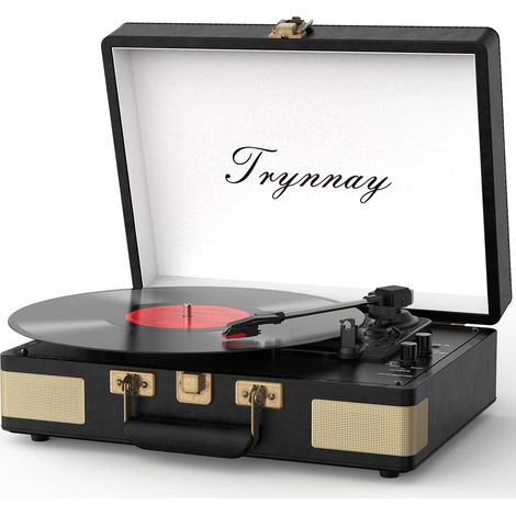 Tourne-Disque Bluetooth à 3 Vitesses - Lecteur Portable en Vinyle avec Haut-parleurs intégrés - Tourne-Disque - Son Audio amélioré Noir Vintage (1/5)