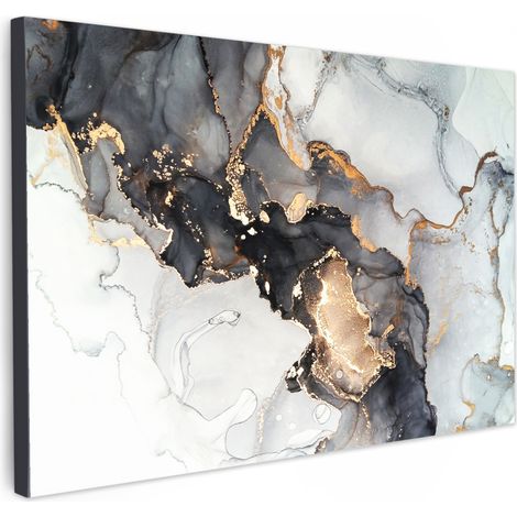 TABLEAU SUR TOILE Marbre - Noir - Blanc - Or - Luxe - Abstrait Toile Peinture Grand Format XXL 150x100 cm