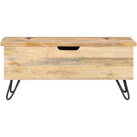 Coffre de Rangement en Bois de Manguier Massif 90x40x45 cm, Grand Meuble de Stockage avec Couvercle pour Salon ou Chambre, Design Naturel et Robuste (1/5)