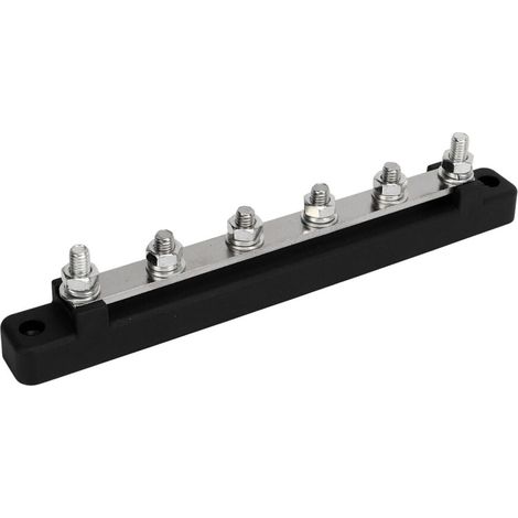 Geeignet für Sicherheitsstromverteiler, 6 Anschlüsse, schwarz, M6-Gewindebolzen, 150 A, DC 12 V–48 V, mit Staubschutzkappe.
