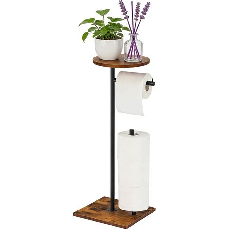 Porte Papier Toilette sur Pied avec Étagère, 4 Rouleaux de Réserve (1/5)