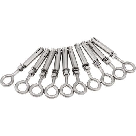 Lot de 10 boulons à œil en béton M6 x 89 mm, boulon à œil mural en acier inoxydable , ancrage de brique à épaulement, vis d'expansion robuste, anneau de levage (1/5)