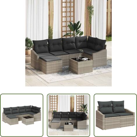 vidaXL Canapé extérieur 6 personnes - Ensemble de salle à manger pour jardin 7 pcs Gris clair (1/5)